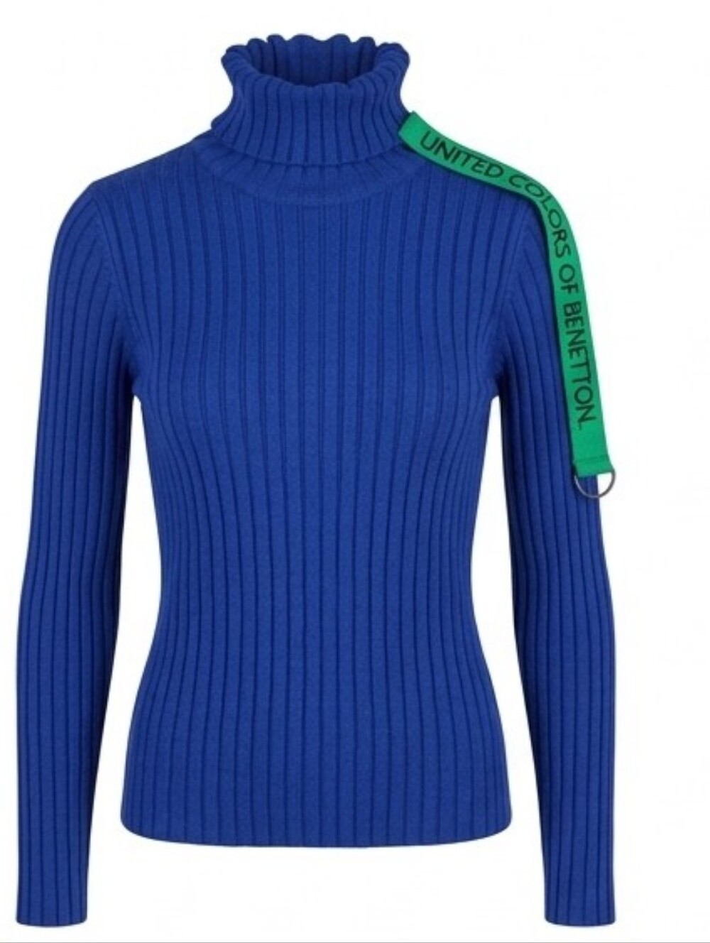 United Colors Of Benetton Royal Blue Ribbed Turtleneck with Green Logo Tape